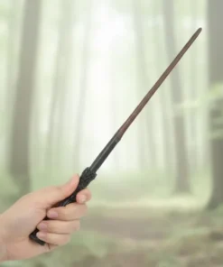 Coffret de baguette magique de luxe Harry Potter authentique, métal et résine, motifs fantastiques détaillés avec support élégant, boîte cadeau sorcier.