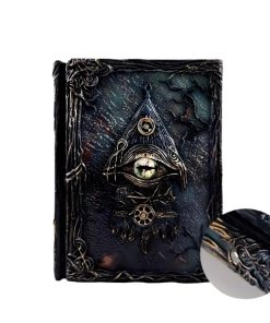 Grimoire Magique Œil de Dragon 3D, carnet rechargeable A5, œil blanc, style gothique vintage.
