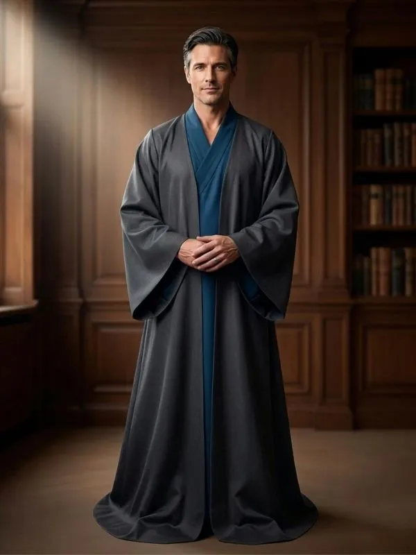 Alternative view of Costume Professeur école de magie : Robe kimono verte et tunique bleue