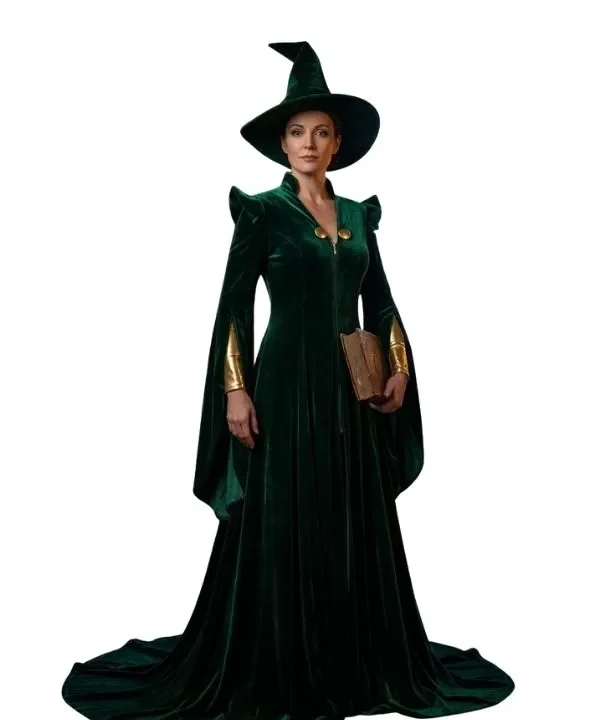 Alternative view of Costume de sorcière de prestige - Robe en velours vert émeraude & chapeau pointu