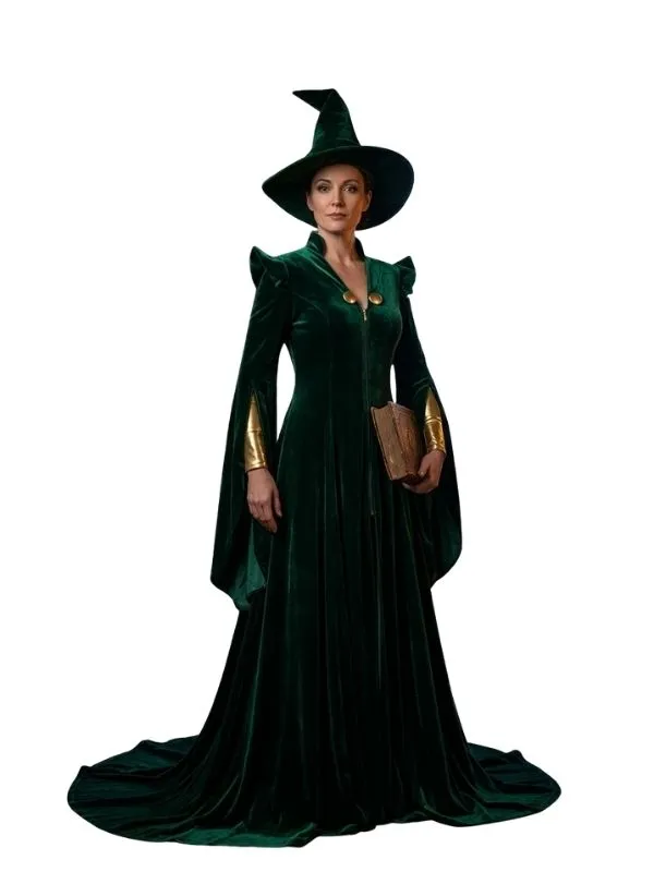 Alternative view of Costume de sorcière de prestige - Robe en velours vert émeraude & chapeau pointu