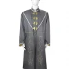Costume Magicien Dumbledore gris or 3 pièces : tunique brodée, brandebourgs et chapeau.