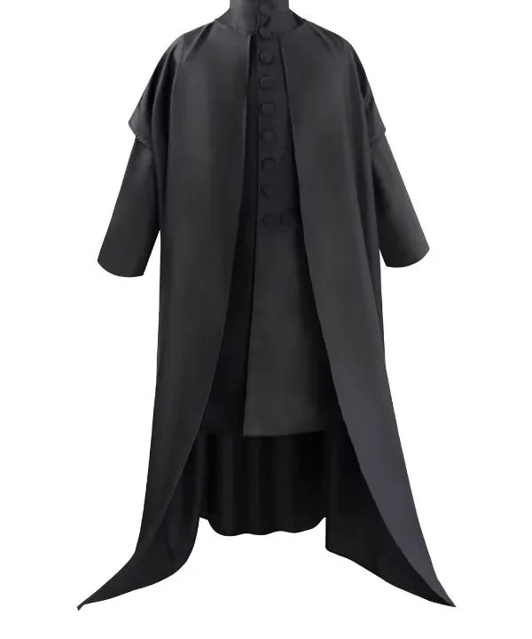 Costume gothique de Maître des Potions : redingote noire, cape, col montant et boutons.