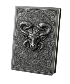 Grimoire ésotérique Bélier Argenté, carnet fantastique 3D avec motif tête de bélier.