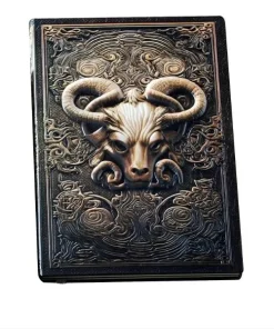 Grimoire ésotérique Bélier Multicolore, carnet fantastique 3D avec motif tête de bélier.