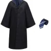 Panoplie complète Apprenti Sorcier : robe noire Poudlard, blason maison et cravate assortie bleu .