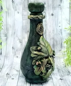 Alternative view of Fiole enchantée nature & lierre avec visage et feuille de vigne - 15cm