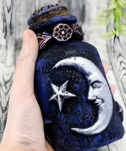 Alternative view of Bouteille décorative "Nuit Étoilée" - Fiole de sorcière lune & étoile - 12cm