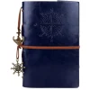 Carnets de voyage cuir bleu vintage, rose des vents et breloques nautiques.
