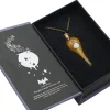 Collier pendentif fiole Felix Felicis dorée, chaîne argentée, dans coffret grimoire Harry Potter.