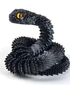Serpent articulé noir iridescent et œuf de dragon impression 3D PLA Silk.