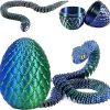 Serpent articulé vert iridescent et œuf de dragon impression 3D PLA Silk.