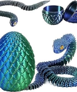 Serpent articulé vert iridescent et œuf de dragon impression 3D PLA Silk.