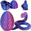 Serpent articulé violet iridescent et œuf de dragon impression 3D PLA Silk.