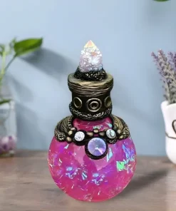 Alternative view of Fiole de potion magique "Rosée d'Aphrodite" avec cristaux roses - 15 cm