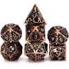 Set de 7 dés polyédriques métal dragon creux cuivre D&D.