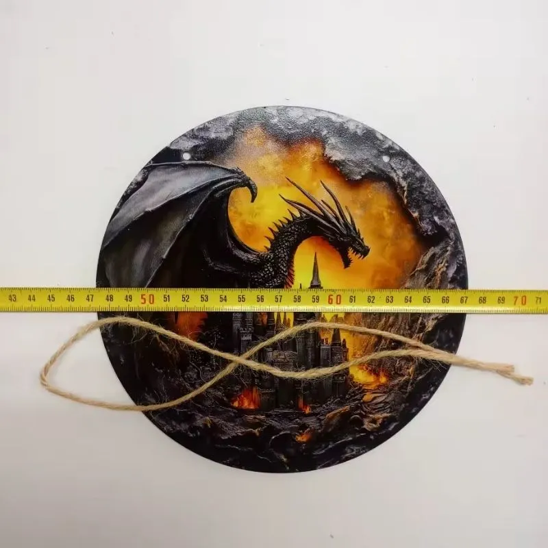 Décoration murale dragon ancestral en bois 2D médaillon "Le Dragon du Château" – 20 cm – Image 5
