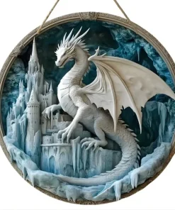 Disque décoratif dragon en bois 2D fantastique - 3, 30 CM