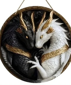 Disque décoratif dragon en bois 2D fantastique - 2, 30 CM