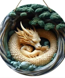 Disque décoratif dragon en bois 2D fantastique - 1, 30 CM