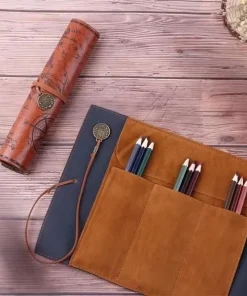 Alternative view of Trousse à crayons en cuir vintage "L'Écrin Nomade" - Marron antique