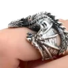 Bague dragon vicking ajustable en acier inoxydable, style gothique détaillé, finition vieillie.