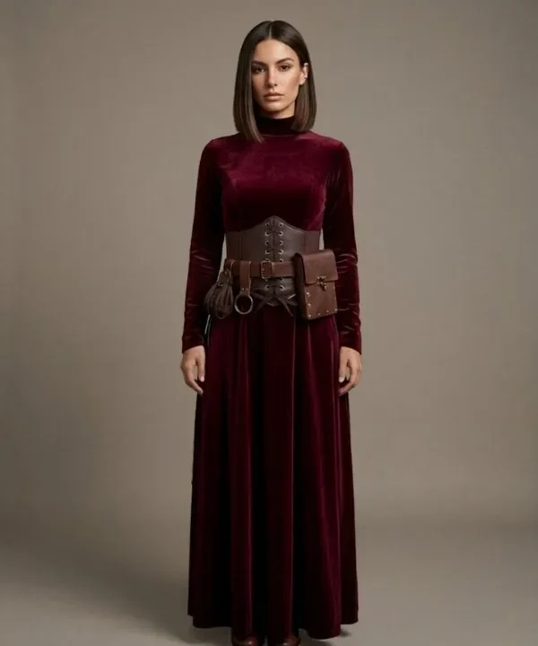 Alternative view of Ceinture corset médiévale en similicuir marron avec sacoche et bourse