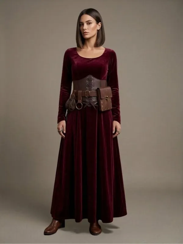Ceinture corset médiévale en similicuir marron avec sacoche et bourse – Image 4