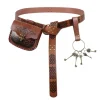 Ceinture médiévale en simili cuir marron avec bourse sacoche, porte-clés et motifs celtiques pour cosplay.