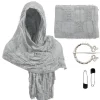 Châle à capuche gris vieilli coton-lin avec broche Viking argentée, parfait pour cosplay et GN.