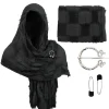 Châle à capuche magicien coton-lin noir avec broche argentée, parfait pour cosplay et GN.