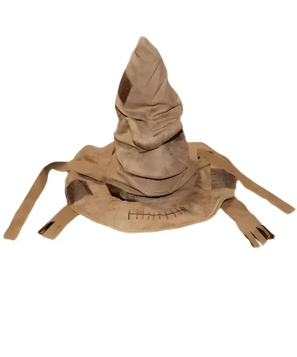 Choixpeau Magique Harry Potter, réplique chapeau sorcier marron 40cm, aspect patchwork vieilli et visage