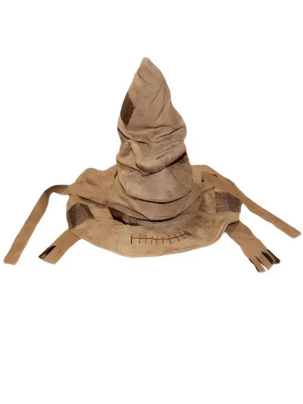 Choixpeau Magique Harry Potter, réplique chapeau sorcier marron 40cm, aspect patchwork vieilli et visage