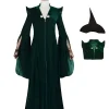 Costume de sorcière prestige en velours vert émeraude avec chapeau pointu noir