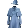 Ensemble de déguisement Fleur Isabelle Delacour pour fille comprenant une robe bleue satinée, une petite cape d'écolière de magie et un chapeau de sorcière pointu assorti.
