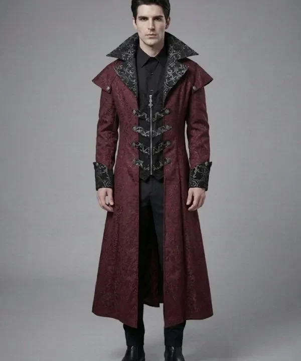 Alternative view of Manteau long gothique bordeaux à manches longues pour adulte - Style victorien