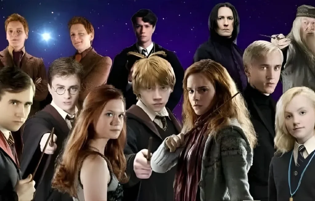 Harry Potter, Hermione Granger et Ron Weasley illustrant la diversité des statuts de sang chez les sorciers.