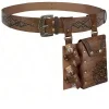 Ceinture et pochette médiévale simili cuir vieilli marron, runes, sceau alchimique, fioles GN