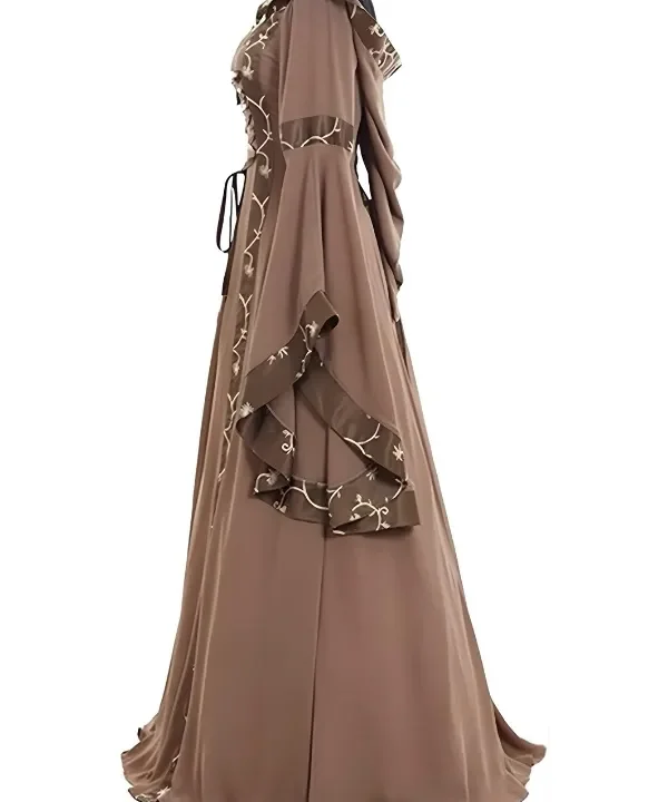 Alternative view of Robe de princesse médiévale Renaissance à manches longues marron
