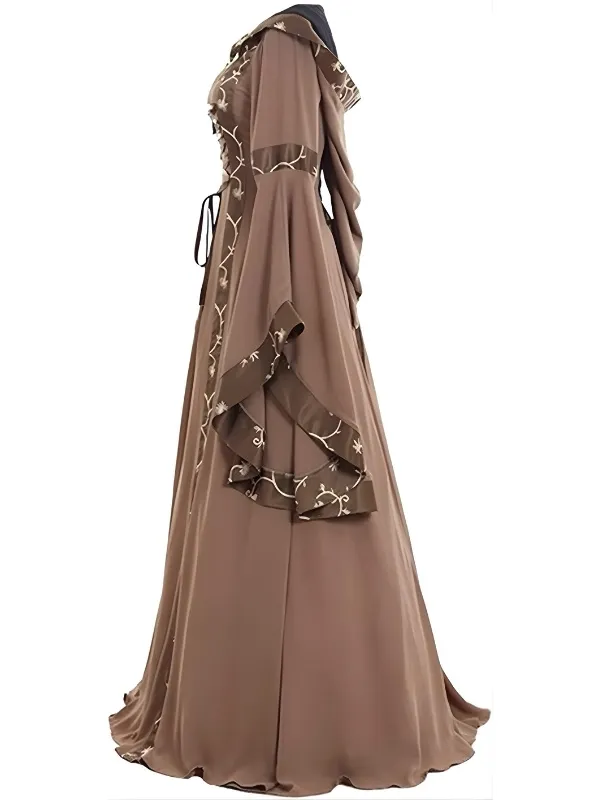 Alternative view of Robe de princesse médiévale Renaissance à manches longues marron