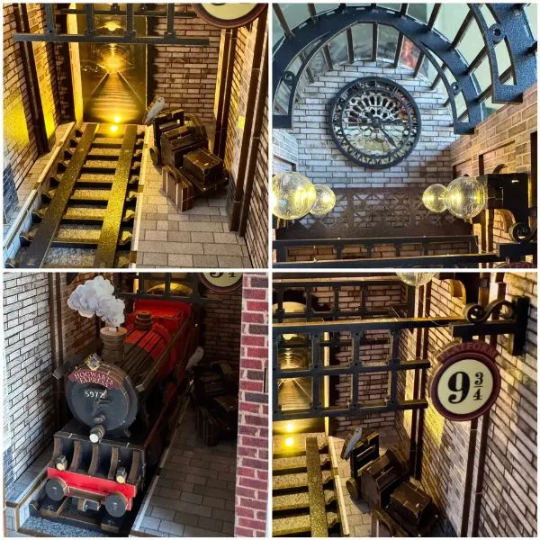 Intérieur wagon Poudlard Express miniature avec détails réalistes pour décoration Potterhead