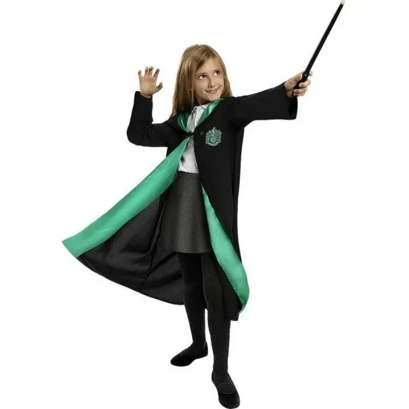 Déguisement Harry Potter fille 6-8 ans : cape de sorcière Serpentard avec baguette magique