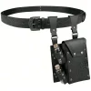 Ceinture et pochette médiévale simili cuir vieilli noir, runes, sceau alchimique, fioles GN