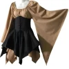 Ensemble robe courte médiévale Princesse Elfique beige, corset noir et manches évasées.
