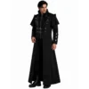 Manteau gothique victorien noir à manches longues avec col haut et finitions premium