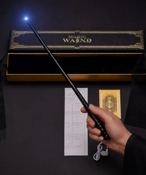 Baguette de sorcier noire mate avec effet lumineux LED