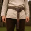 Ceinture médiévale celtique marron en cuir PU avec motifs de nœuds noirs et anneau en métal bronze