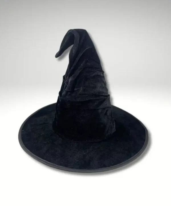 Chapeau sorcier alchimiste noir, polyester vieilli avec broderies, idéal GN cosplay.