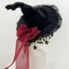 Chapeau de Sorcière Gothique Noir et Rouge – Image 2