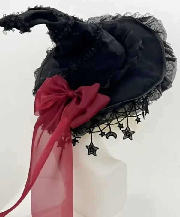 Alternative view of Chapeau de Sorcière Gothique Noir et Rouge